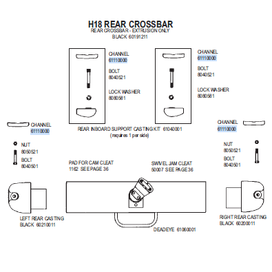 Hobie 18 rear crossbar parts list - 6111000 Hobie 18 channel retaining plate - in stock